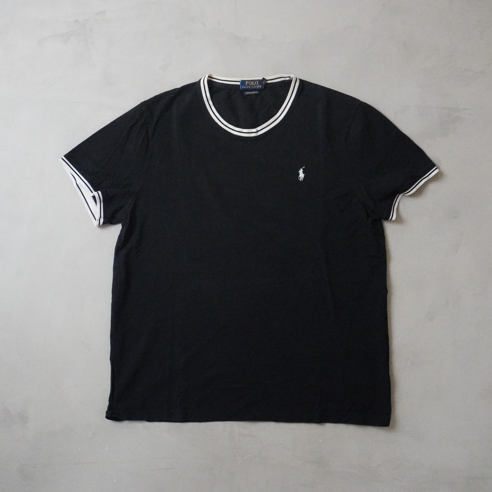 Polo Ralph Lauren T-Shirt XL Mens Black Ringer Custom Slim Fit Pony Logo Cotton